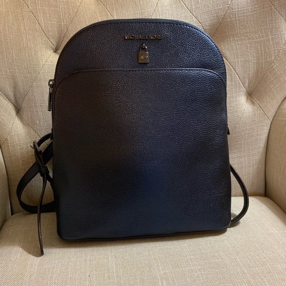 Metallic Navy Michael Kors backpack.